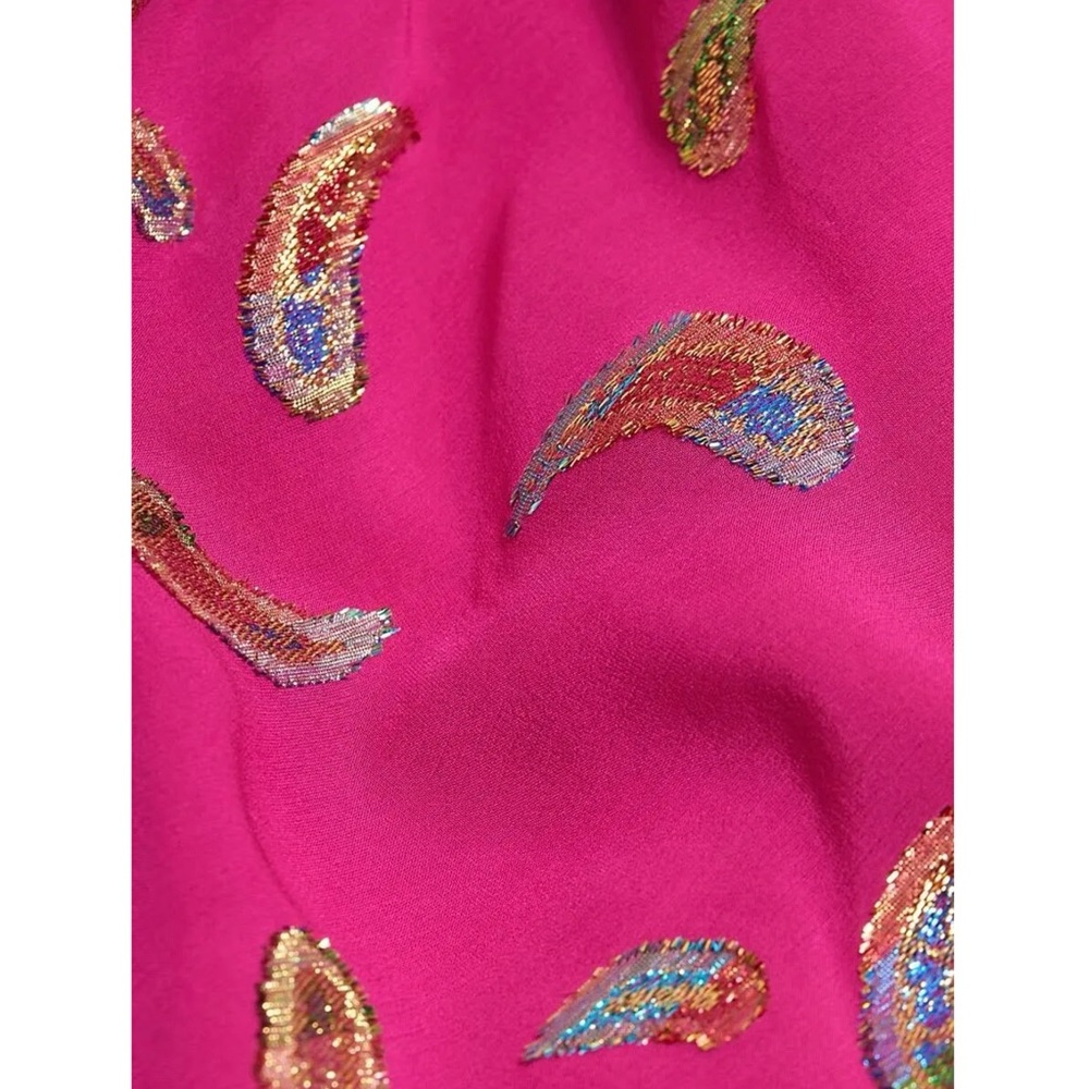 SALONI Silk Metallic Paisley Embroidery Scoop Neck Ruffle Wedding Guest Dress 10 - Picture 8 of 8